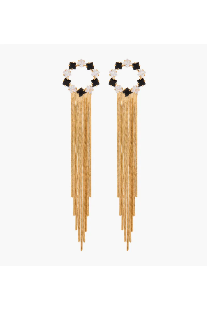 لايف ستايل Gold Tone Embellished Drop Earrings with Pushback Closure